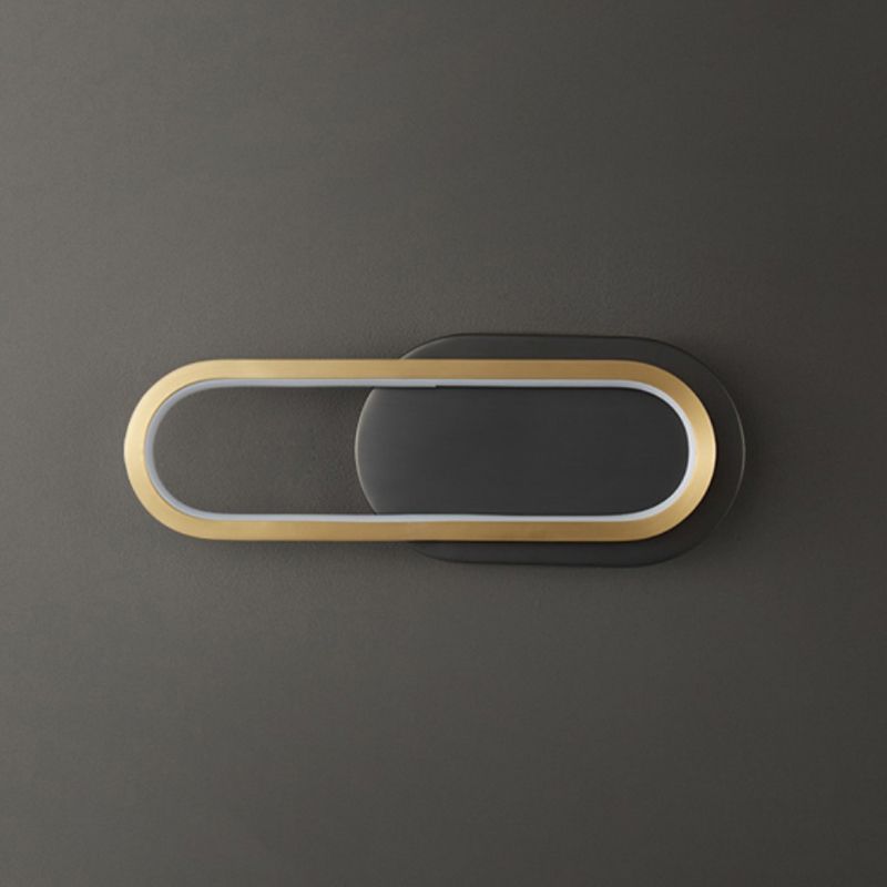 Post Modern Oval Wall Sconce in Black & Gold Finish Solid Brass and Acrylic LED Wall Light