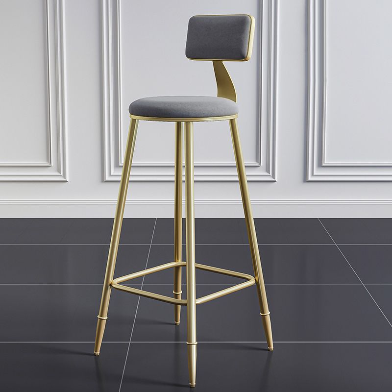Nordic Armless Backrest Counter Stool Iron Dining Room Bar Stool with Cushion and Pedal