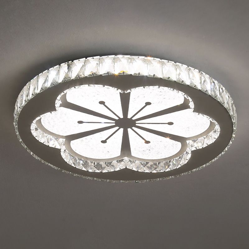 Chambre ronde Flush Ceiling Light Crystal LED Contemporary DEL Flush Mount Lighting Fixture in Stainless-Steel