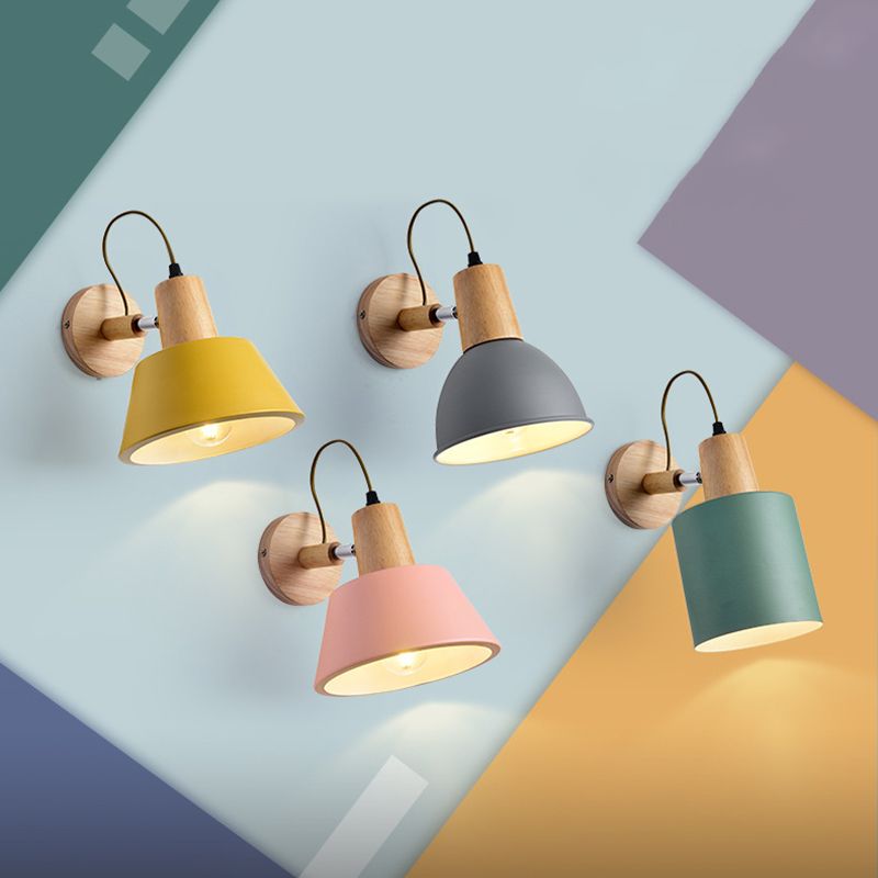 Nordic Style Wall Light Geometry Rotatable Colorful Wall Lamp with Iron Shade for Bedroom