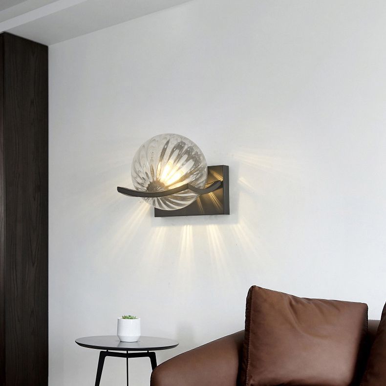 Black Globe Wall Lamp in Modern Creative Style Wrought Iron Wall Light with Glass Shade