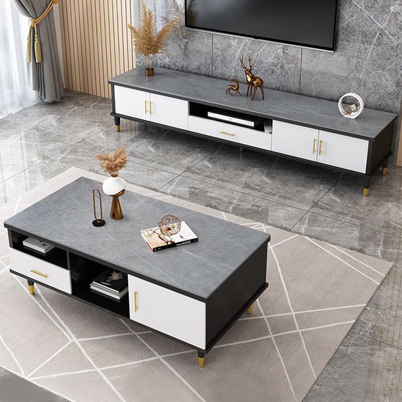 Slate Coffee or End Table with Storage Drawers Contemporary 4 Legs
