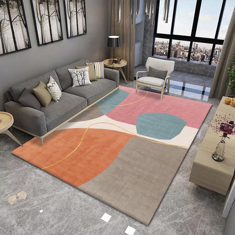 Orange Contrast Color Rug Polyester Nordic Rug Stain Resistant Rug for Drawing Room