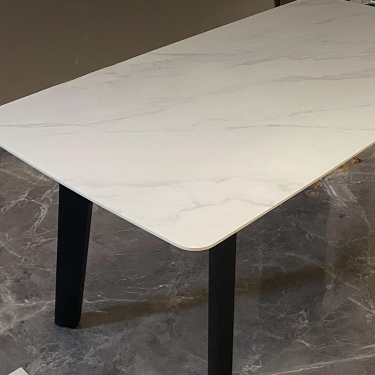 Stone Top Dining Table Rectangle Dining Table with 4 Solid Wood Legs
