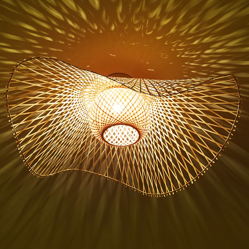 Twist Ceiling Light Fixture Asia Style Bamboo Beige Flush Mount Ceiling Lamp