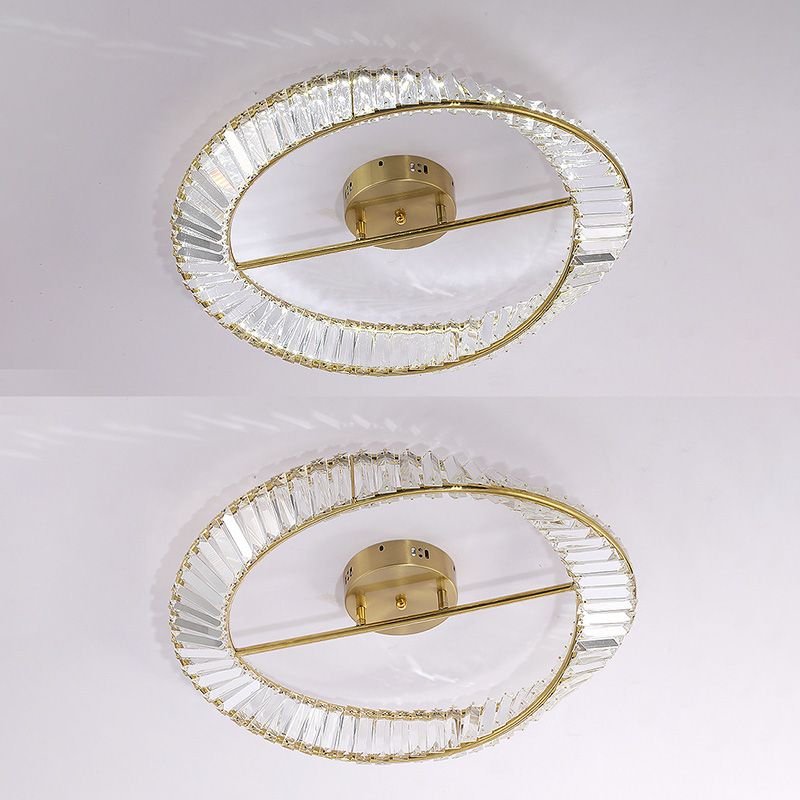Contemporary Circular Flush Light Crystal 1 Light Flush Mount Ceiling Fixture in Gold