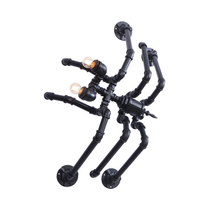 Schwarz Spinnenformwandlampenleuchte mit Wasserrohr Antiquitätenstil Metallic 2 Lampen -Treppenwandleuchten