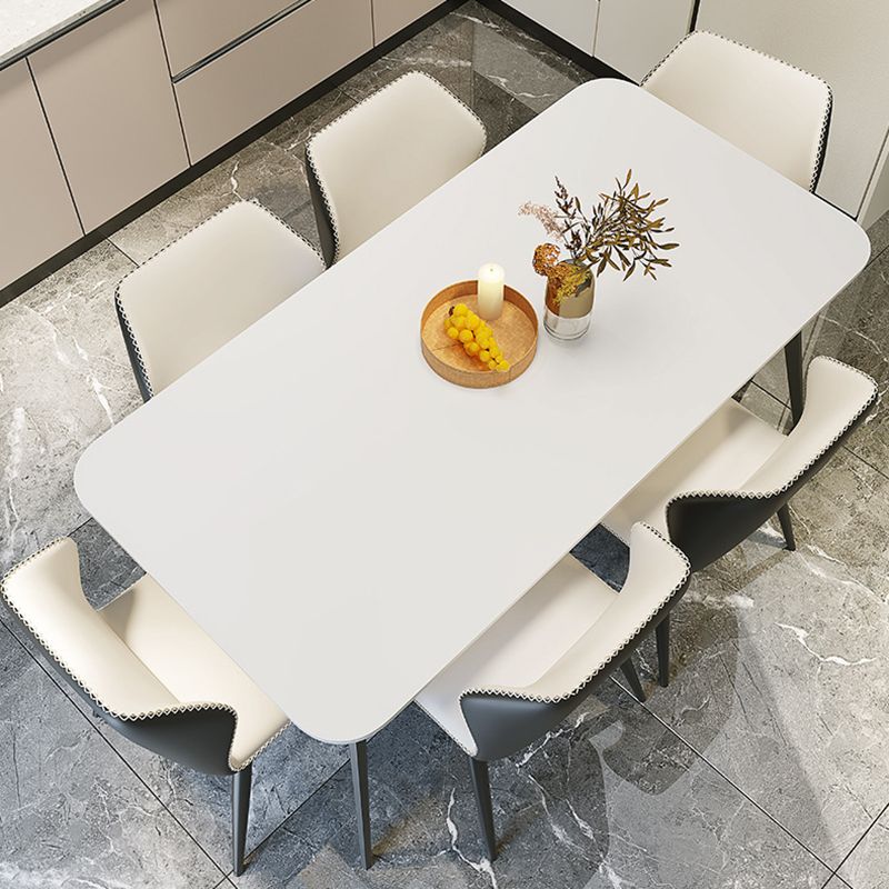 Rectangular Sintered Stone Dining Table Modern White-black Indoor Furniture with 4 Legs