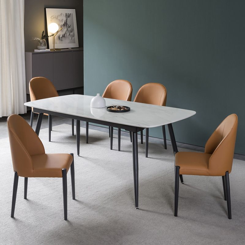 Industrial Faux Leather Chair Armless Side Chairs with Metal Legs for Home Use