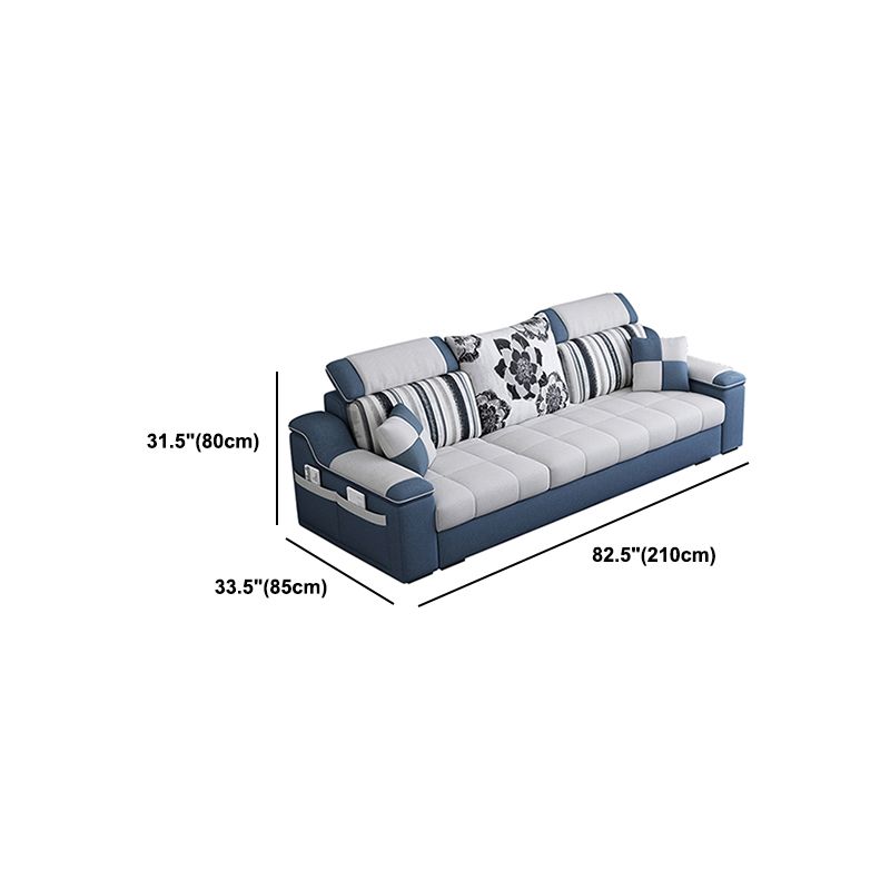 Pillow Top Linen Sofa & Chaise 31.5" H Loose Back Sofa in Grey and Blue