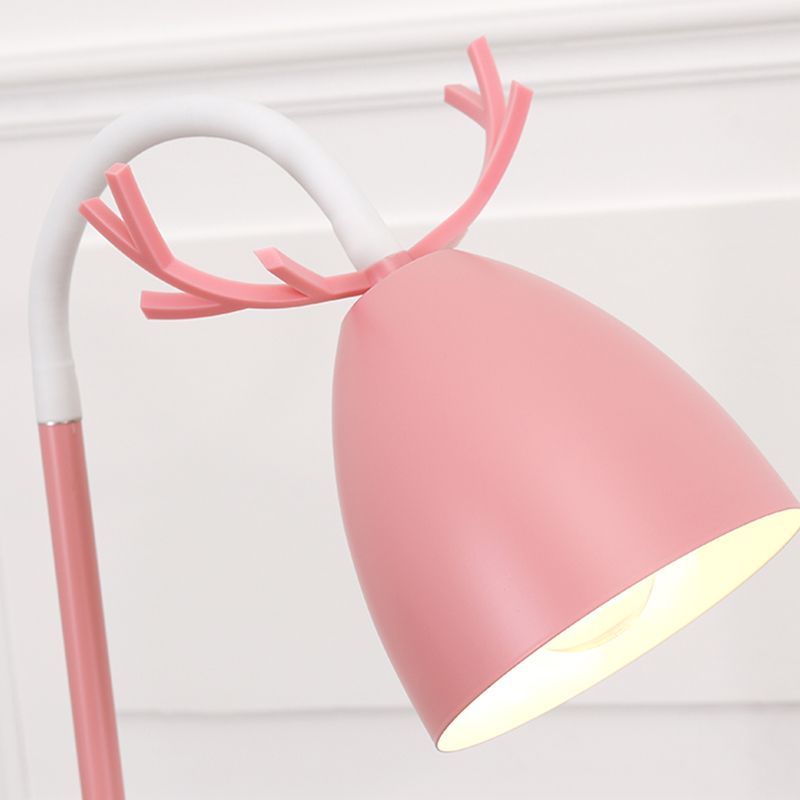 Macaron Antler Standing Lamp Metal 1-Light Living Room Floor Light with Bell Shade