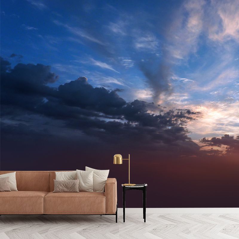 Big Sunset at Desert Mural Indoor Cloud Movement Wall Decor in Sky Blue-White, Washable