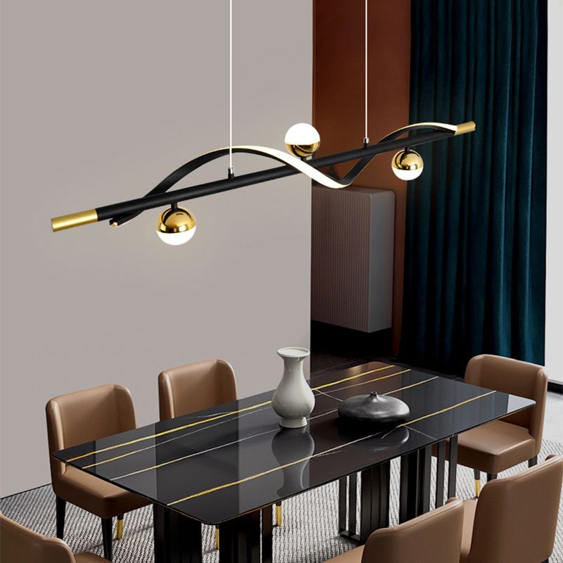 Modern Style Linear Shape Island Lights Glass 3/4 Lights Pendant Light in Black