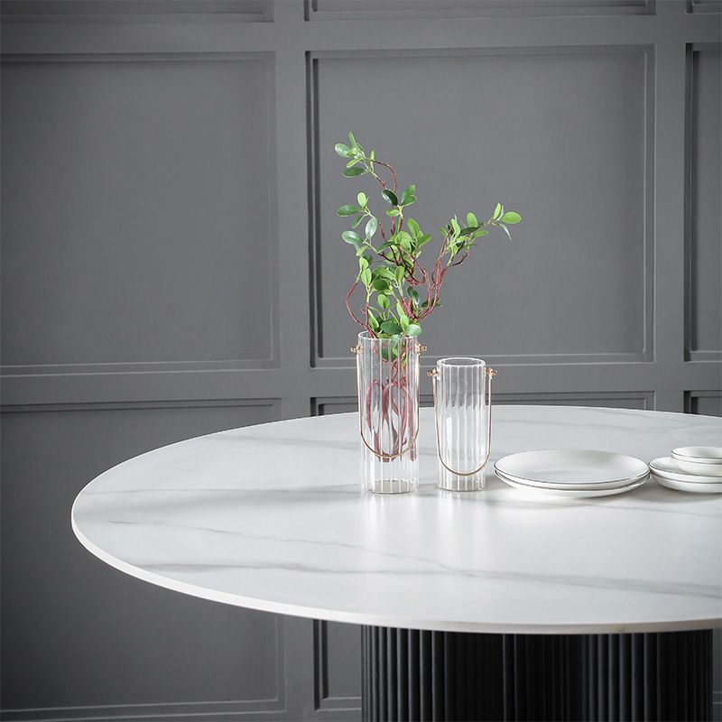 Mesa de comedor de piedra sinterizada Mesa de comedor redonda moderna con base de madera