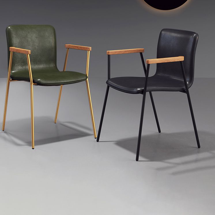 Industrial Style Leather Dining Side Chairs Solid Back Armless Chairs for Home Use