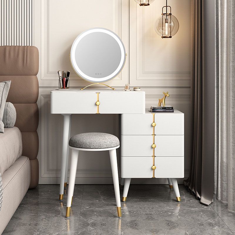 4 Drawers Vanity Set with Stool Glam Stone Top Dressing Table