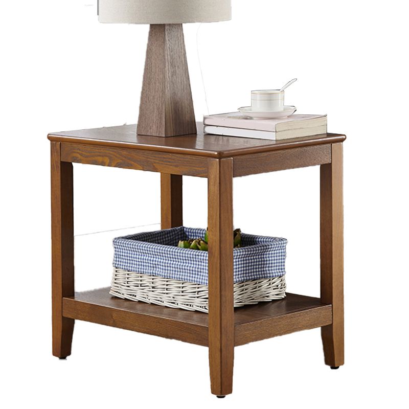 Modern Square / Rectangle Top Side Table Wooden 4 Legs End Table with Shelf