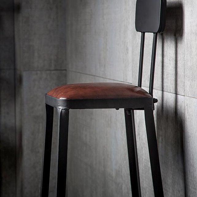 Industrial Armless Backrest Counter Stool Iron Cafe Bar Stool with Leather Cushion