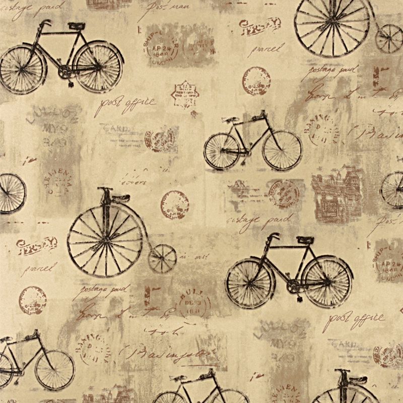 Taupe Bicycles and Letters Wallpape Graffiti Washable Non-Pasted Wall Decor, 20.5-inch x 33-foot