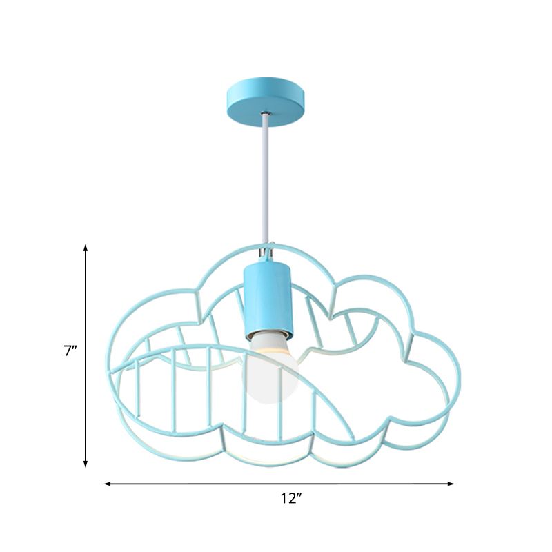 Creative Cloud Frame Metal Hanging Ceiling Light Single Bulb Pendant Light in Blue with Round Conopy