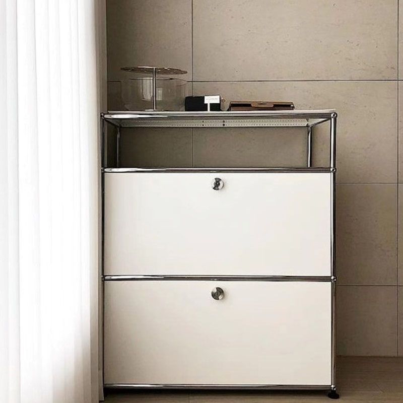 White Metal Sideboard with Drawers Modern Indoor Dining Buffet