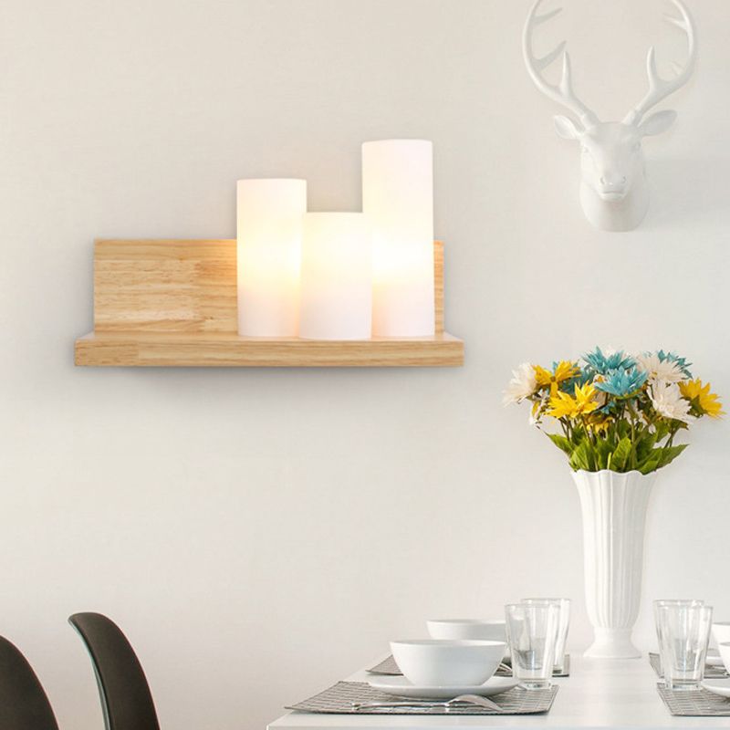 Modern Style Cylinder Shape Wall Light Wood 3 Lights Sconces for Bedroom