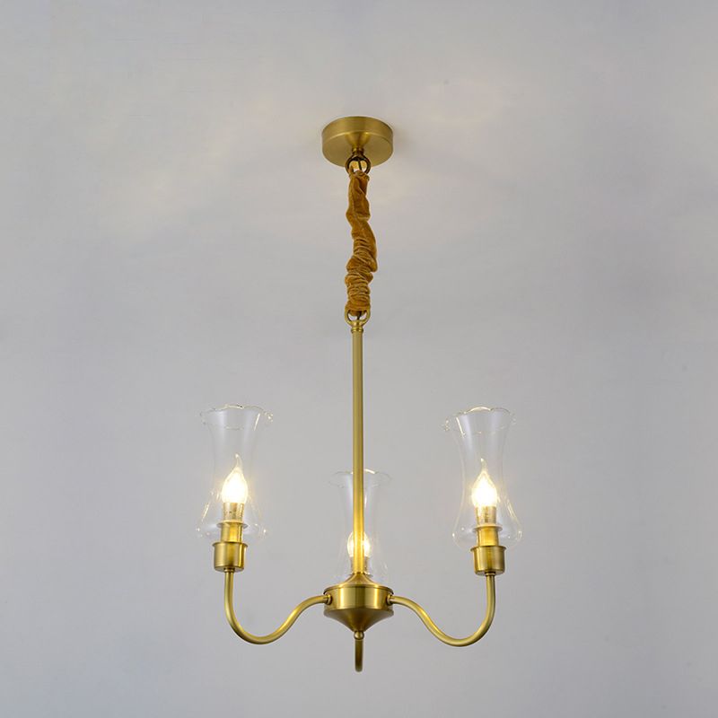 Brass 3/5 Lights Chandelier Light Fixture Traditional Clear Glass Flower Pendant Lamp