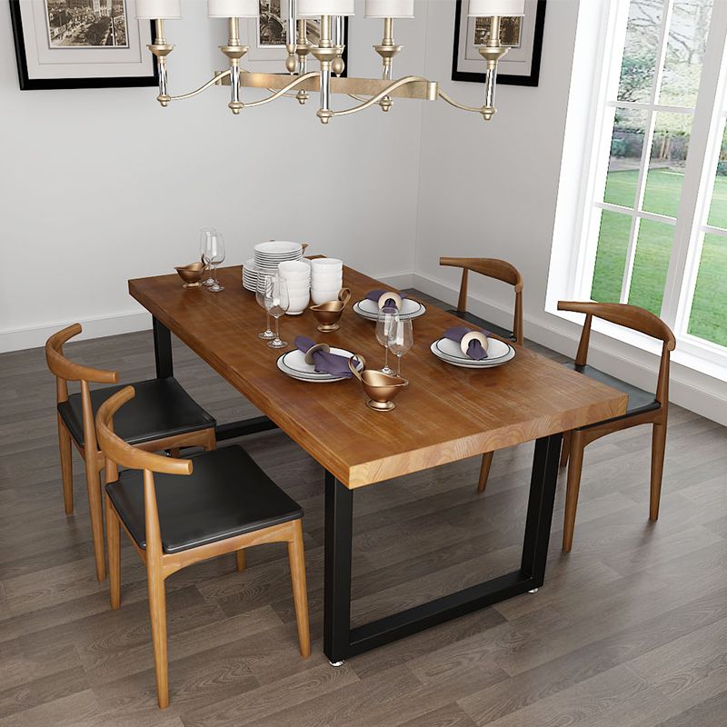 Industrial Pine Wood Table for Restaurant Rectangle Kitchen Table with Double Pedestal