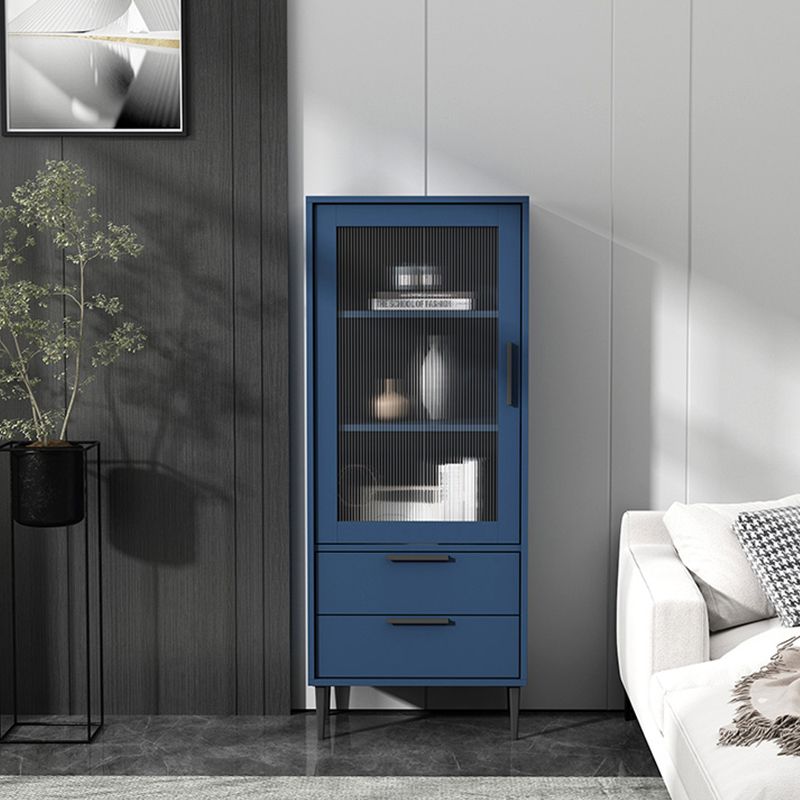 Contemporary Wooden Accent Cabinet with Glass Door and 2 Drawers