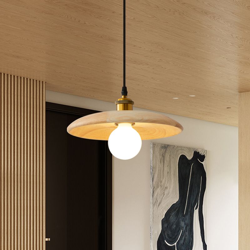 Pot Cover Shade Hanging Lighting Modern Style Bois massif 1 pendentif léger pour séjour à domicile