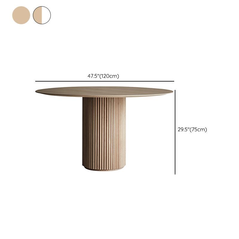Modern Solid Wood and Stone Round Dining Table with Pedestal