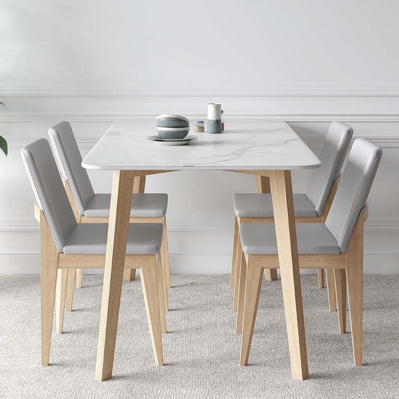 White Stone Top Dining Table Mid-Century Modern Dining Table with 4 Legs