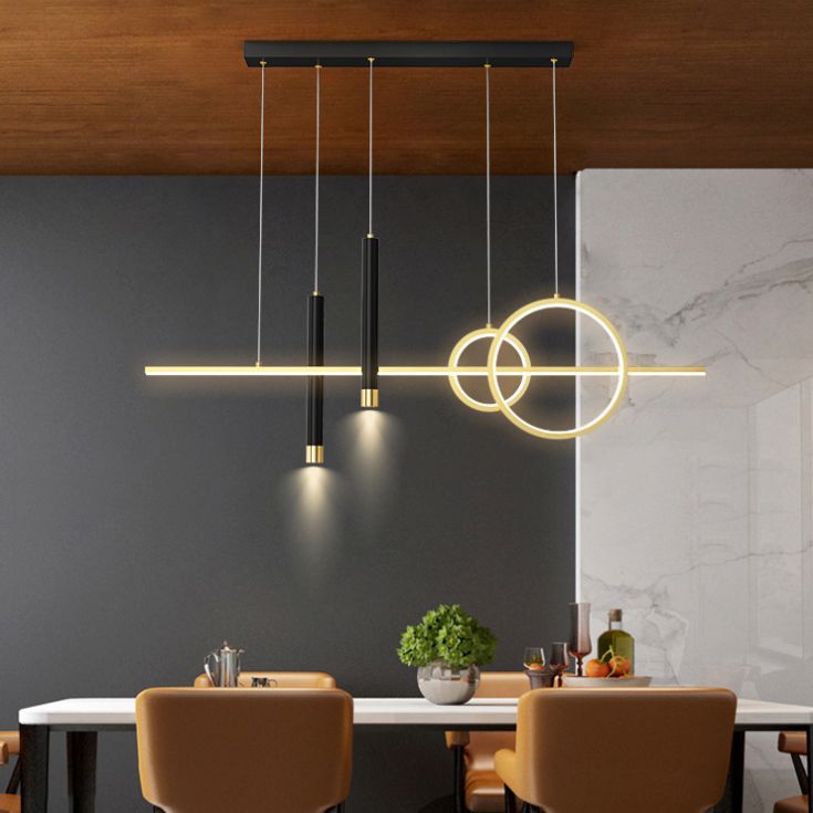 Wrought Iron LED Island Light in Modern Luxury Style Acrylic Linear Pendant Light for Dining Room
