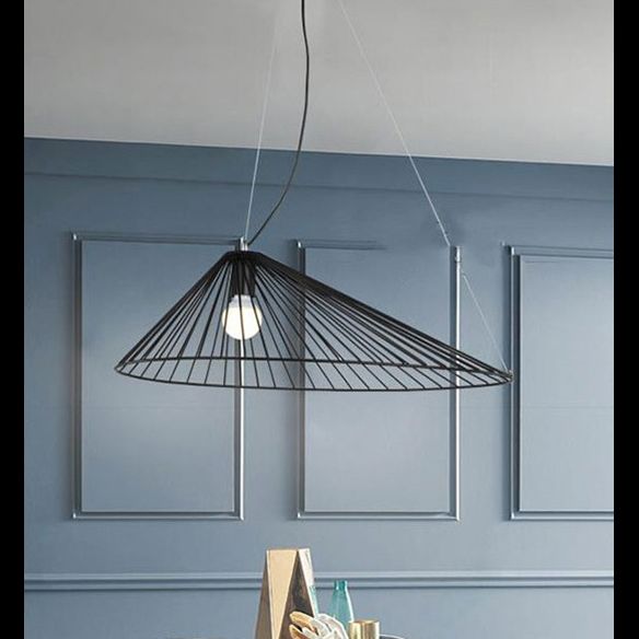 Black Metal 1 Light Pendant Light Nordic Modern Wire Hat Shade Hanging Lamp for Restaurant