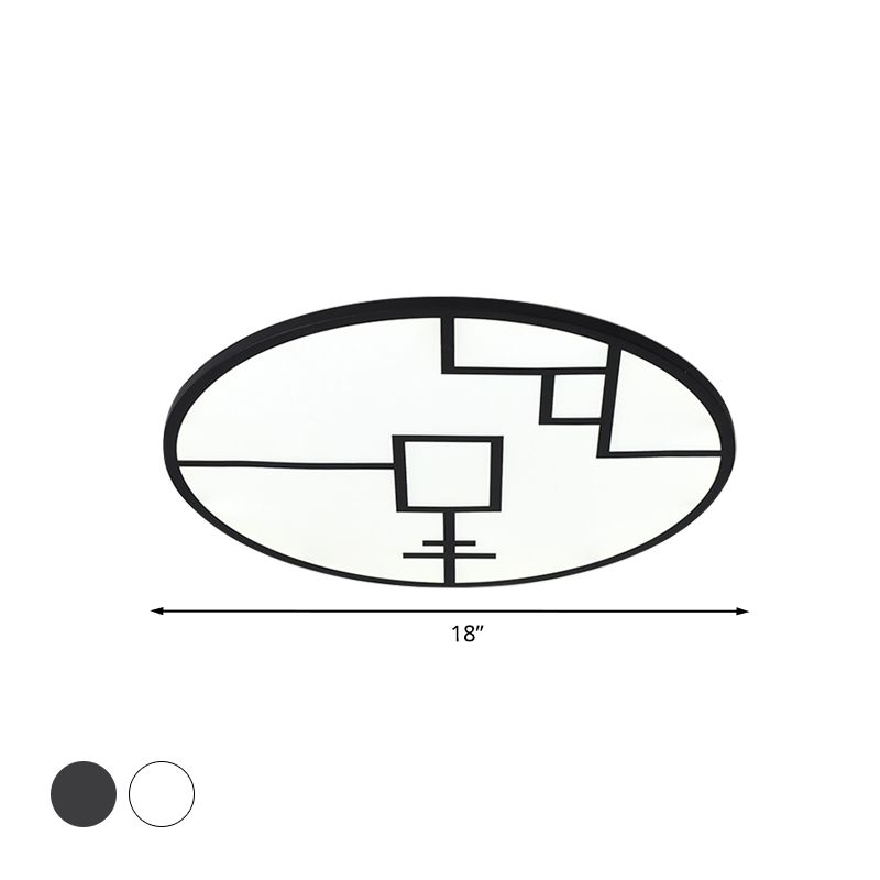Contemporary Round Flush Lighting Metallic LED Bedroom Patterned Flush Mount Fixture in White/Black