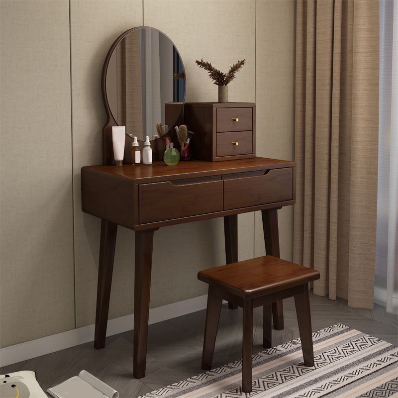 4 Drawer & Mirror Makeup Vanity Desk Rubber Wood Dressing Table