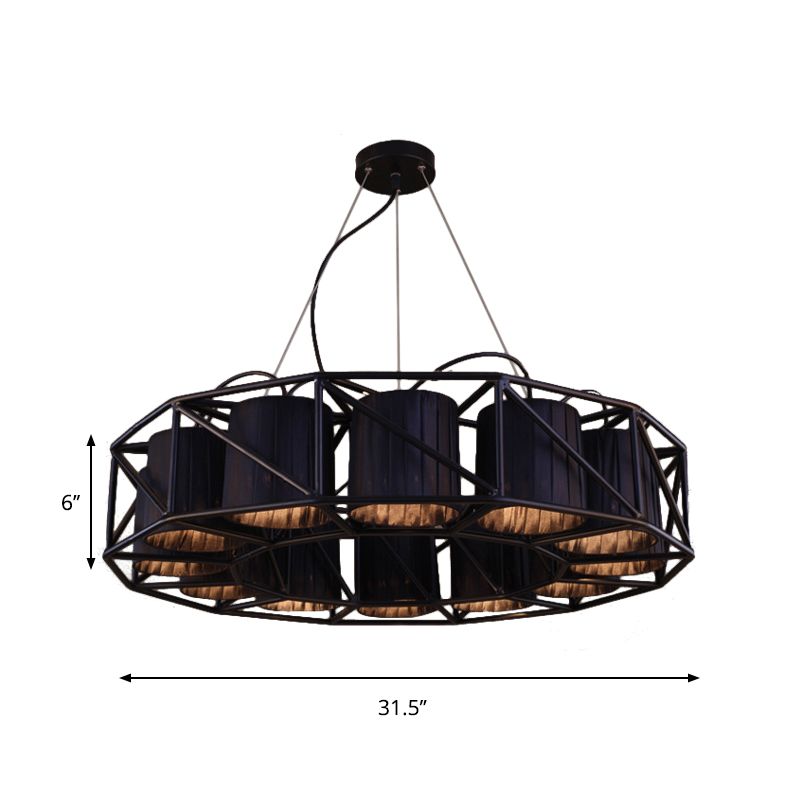 Black Multi-light Chandeliers Metal Round Vintage Hanging Fixtures for Living Room