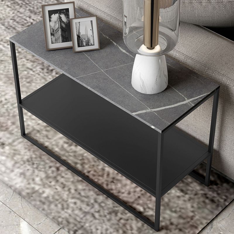 Contemporary Sled End Table Slate Top Rectangular Side Table, 21.7" Tall