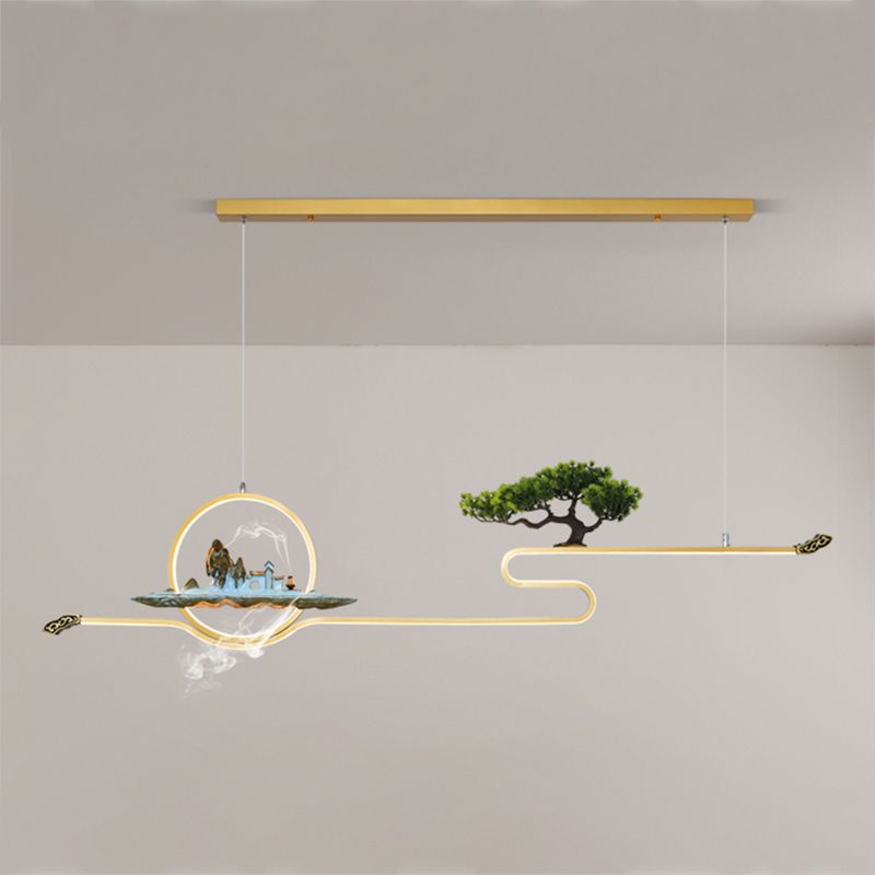 Luces de isla de forma lineal Luces de estilo contemporáneo Metal Dos accesorios de iluminación colgante