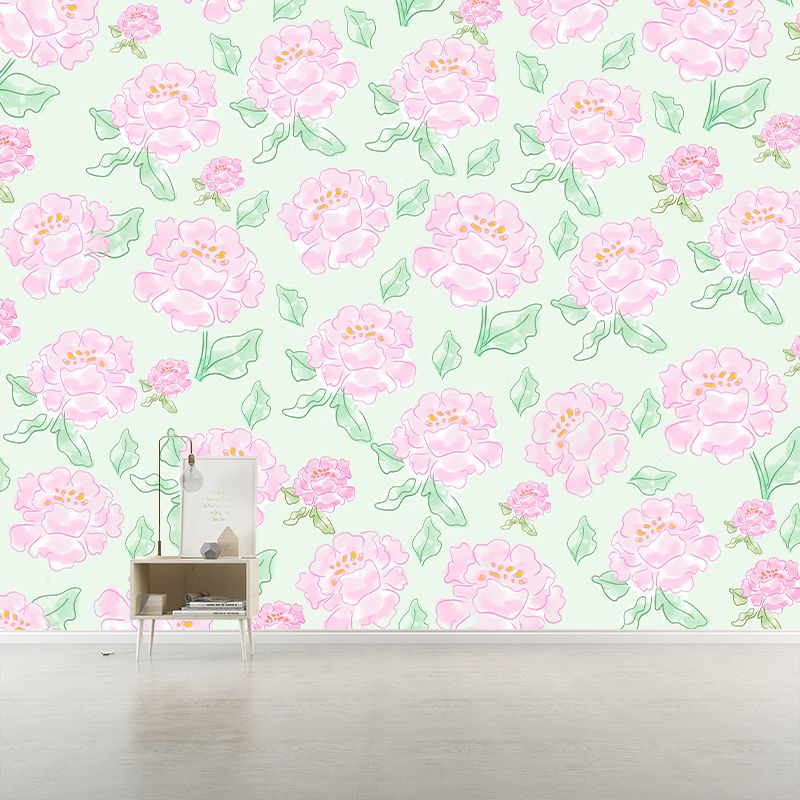 Flower Illustration Wallpaper Mildew Resistant Sleeping Room Wall Mural