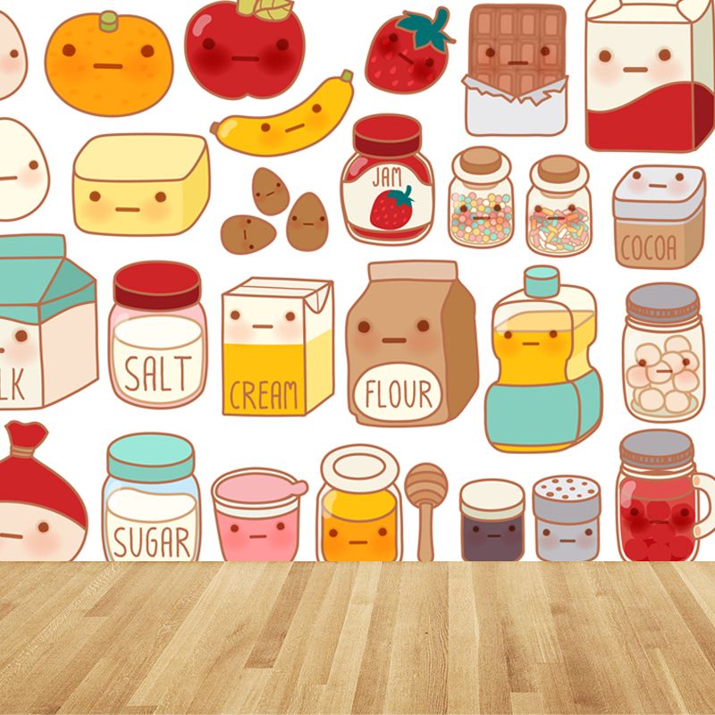 Stain-Proof Cartoon Foods Print Mural Non-Woven Children's Art Wall Decor for Kids Room