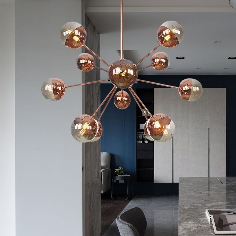 Semi-encastré Globe pour salle à manger, verre blanc/transparent/gris fumée, 9/12/15 lumières, luminaire semi-encastré contemporain en cuivre/chrome/or