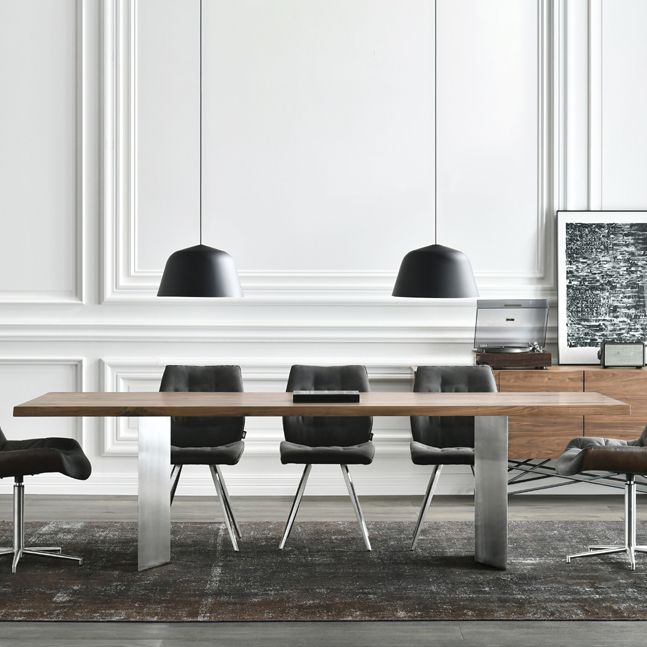 Rectangle Glam Dining Table Solid Wood Brown Fixed Table with Double Pedestal Base
