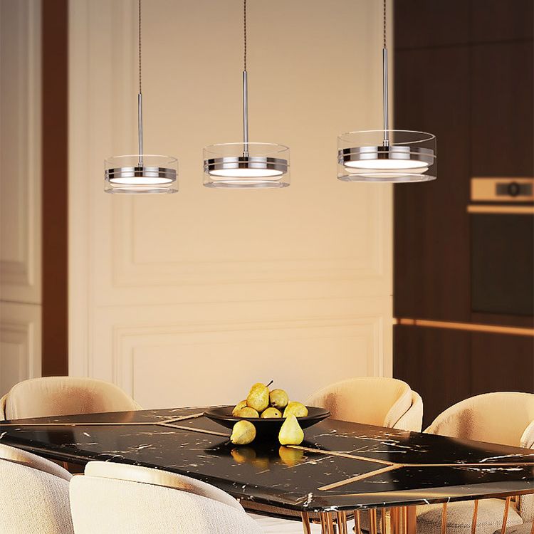 Iluminación de suspensión redonda plateada Simplicidad Cuerte LED de vidrio transparente para comedor