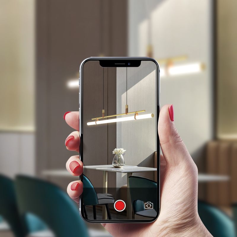 Lámpara moderna de la isla de metal lineal Luz de restaurante moderno de 1 cabeza con sombra acrílica