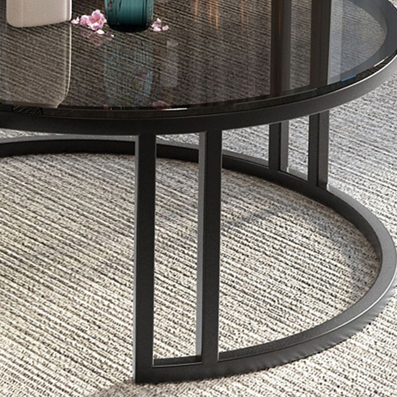 Round Coffee Table Glass Top 2 Nesting Coffee Table Set with Storage