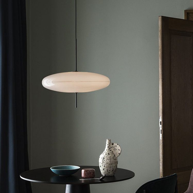 White Flying Saucer Suspension Pendant Simplicity 1 Head Acrylic Hanging Light for Dining Room