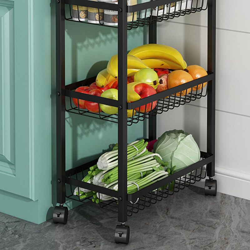 Open Storage Prep Table with Basket Kitchen Trolley in Black