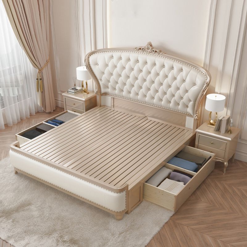 Victorian Foam Standard Bed Pine Wood Storage Bed Frame for Home