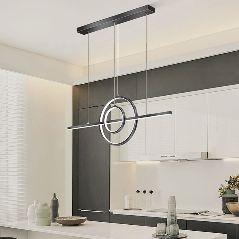 Linear Shape Island Lighting Ideas Modern Style Metal 3 Light Island Pendants in Black
